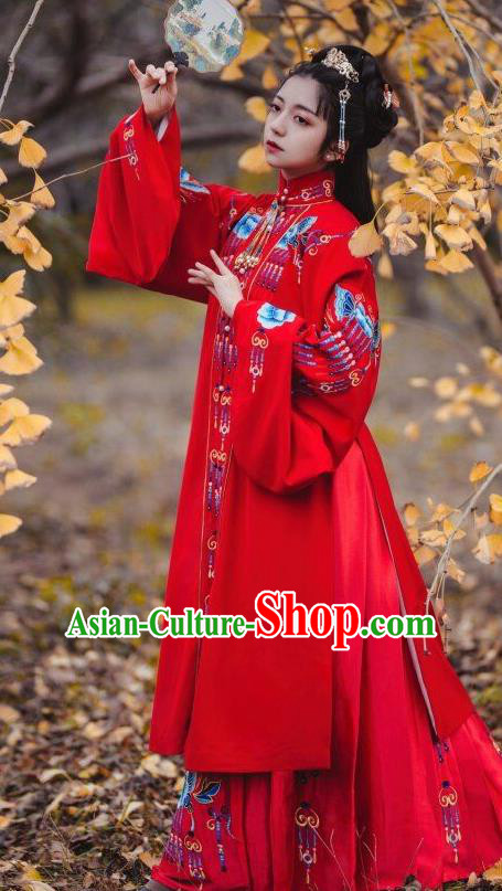 China Ancient Ming Dynasty Princess Red Hanfu Dress Traditional Wedding Bride Historical Costumes