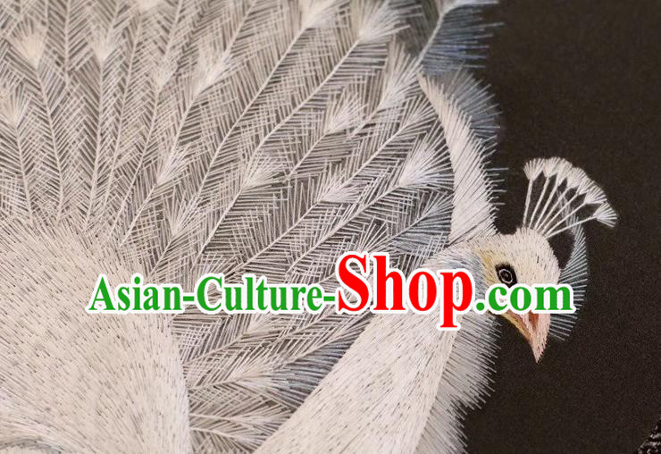 China Handmade Suzhou Embroidery Palace Fan Dance Double Side Fan Traditional Embroidered White Peacock Silk Fans