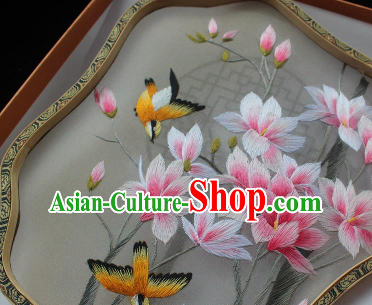 China Suzhou Embroidery Palace Fan Handmade Silk Fan Classical Dance Embroidered Palm Leaf Fans