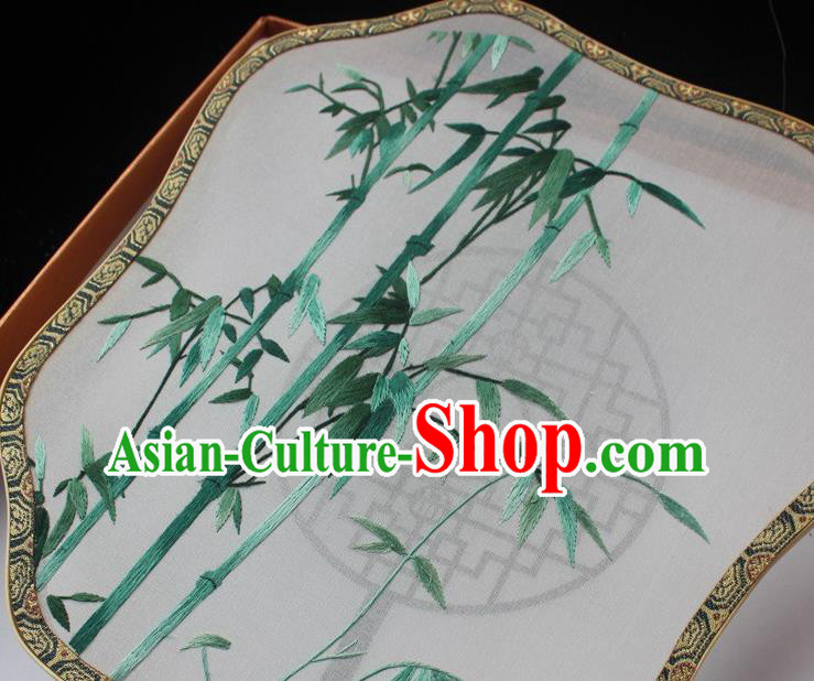 China Classical Dance Embroidered Palm Leaf Fans Suzhou Embroidery Bamboo Palace Fan Handmade Silk Fan