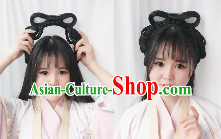 Chinese Tang Dynasty Court Maid Wig Hairpiece Quality Wig Sheath China Ancient Cosplay Servant Girl Wigs Chignon Hair Clasp
