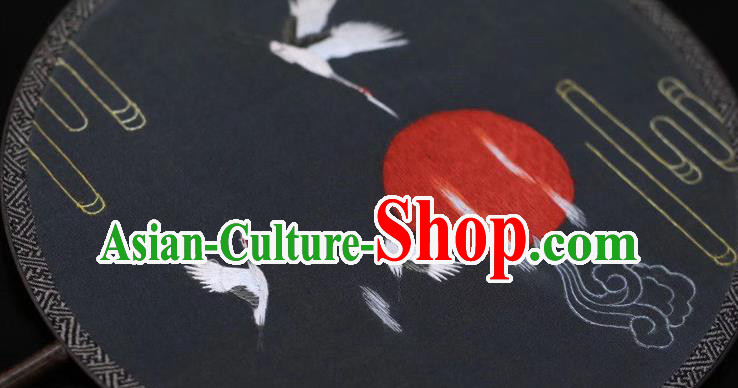 China Round Fan Handmade Suzhou Embroidery Cranes Palace Fan Embroidered Silk Fans Traditional Dance Double Side Fan