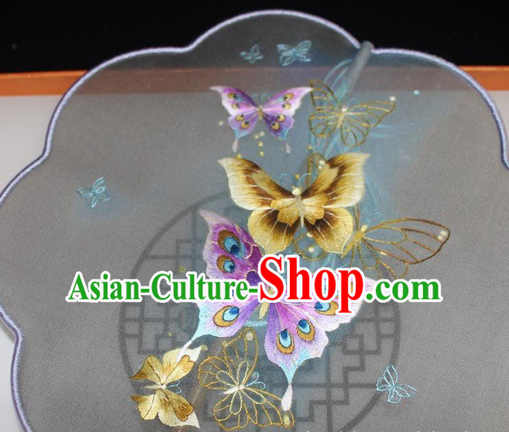 China Court Silk Fan Traditional Hanfu Fan Handmade Suzhou Embroidery Butterfly Palace Fan Embroidered Dance Fan
