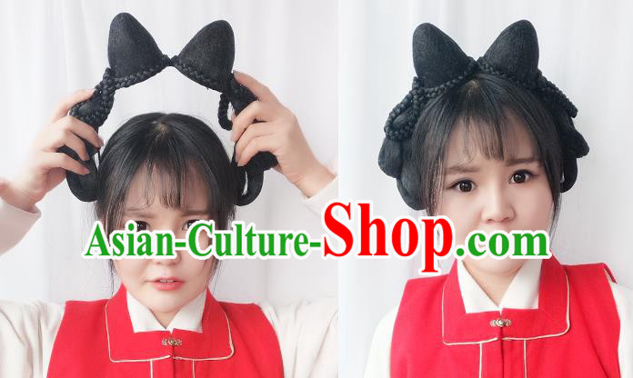 Chinese Song Dynasty Court Maid Wig Hairpiece Quality Wig Sheath China Ancient Cosplay Palace Lady Wigs Chignon Hair Clasp