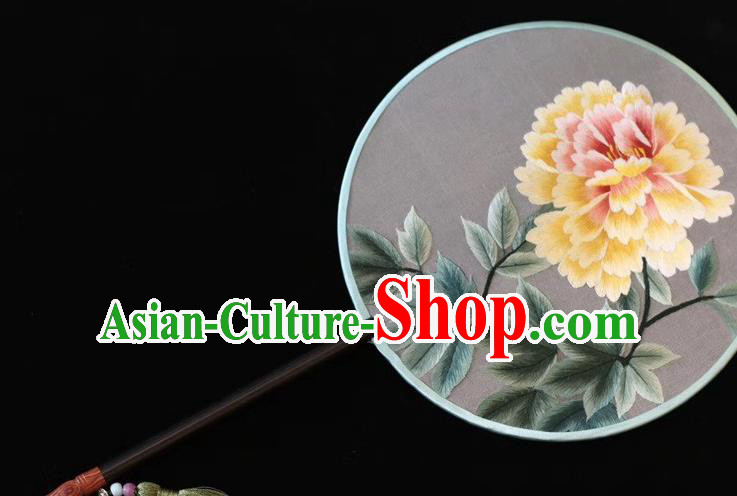 China Embroidered Round Fan Handmade Suzhou Embroidery Palace Fan Ancient Princess Silk Fans