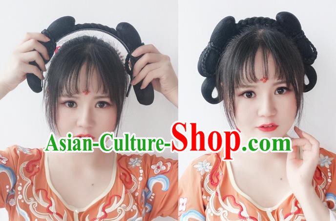 Chinese Tang Dynasty Palace Lady Wig Hairpiece Quality Wig Sheath China Ancient Cosplay Court Maid Wigs Chignon Hair Clasp