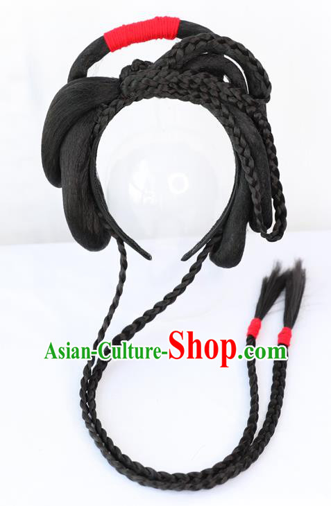 Chinese Qing Dynasty Civilian Lady Wig Hairpiece Quality Wig Sheath China Ancient Cosplay Village Girl Wigs Chignon Hair Clasp