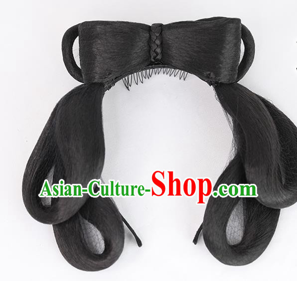 Chinese Tang Dynasty Civilian Lady Wig Hairpiece Quality Wig Sheath China Ancient Cosplay Village Girl Wigs Chignon Hair Clasp