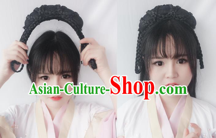 Chinese Jin Dynasty Noble Lady Wig Hairpiece Quality Wig Sheath China Ancient Cosplay Princess Wigs Chignon Hair Clasp