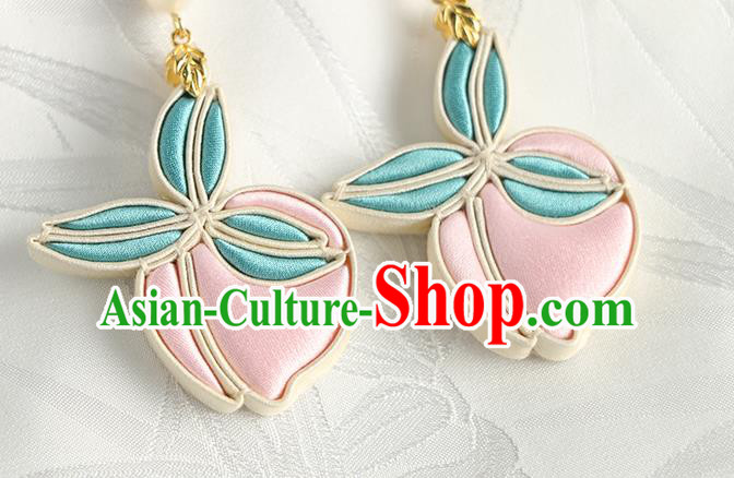 China Handmade Silk Peach Earrings Traditional Cheongsam Ear Accessories