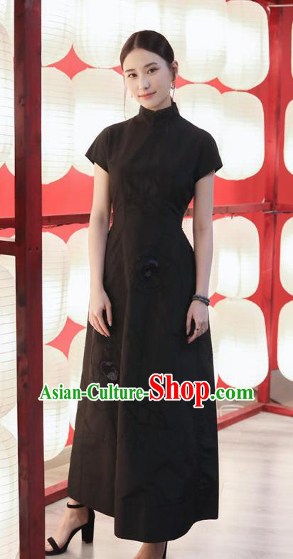 Traditional Cheongsam China National Clothing Black Qipao Dress for Women