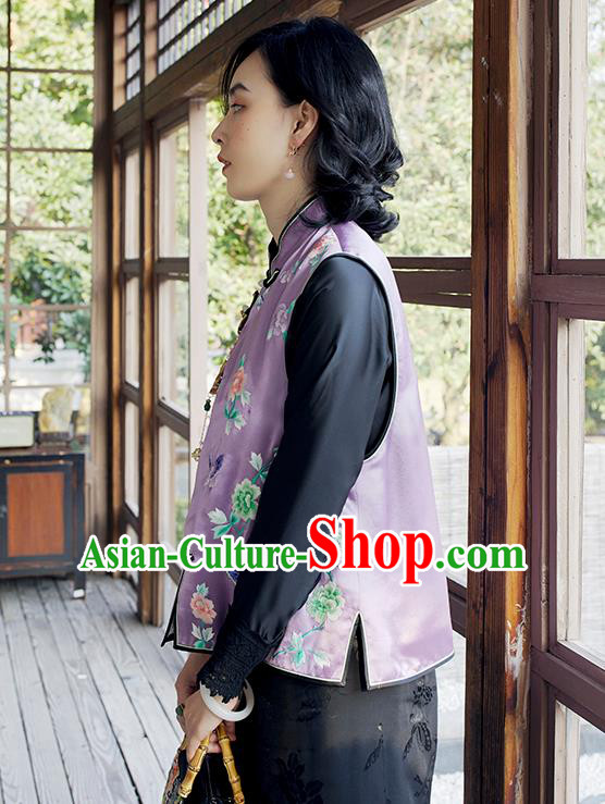 Traditional China Classical Cheongsam Vest National Clothing Embroidered Butterfly Peony Lilac Waistcoat for Women