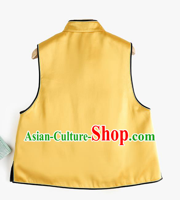 Traditional China Embroidered Butterfly Peony Yellow Satin Waistcoat Classical Cheongsam Vest National Clothing for Women