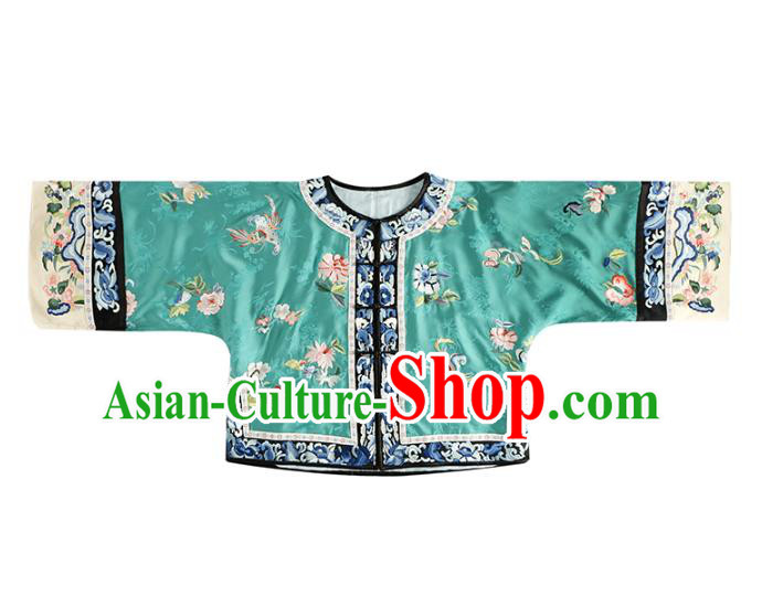 Chinese Embroidered Butterfly Peony Coat National Clothing Traditional Outer Garment Women Green Silk Jacket