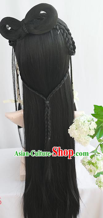 Chinese Song Dynasty Country Lady Bangs Wigs Best Quality Wigs China Cosplay Wig Chignon Ancient Civilian Female Wig Sheath