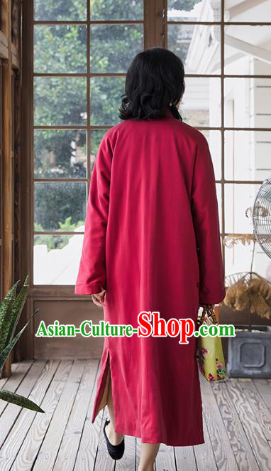 China Classical Cheongsam Traditional National Female Clothing Magenta Cotton Wadded Qipao Dress