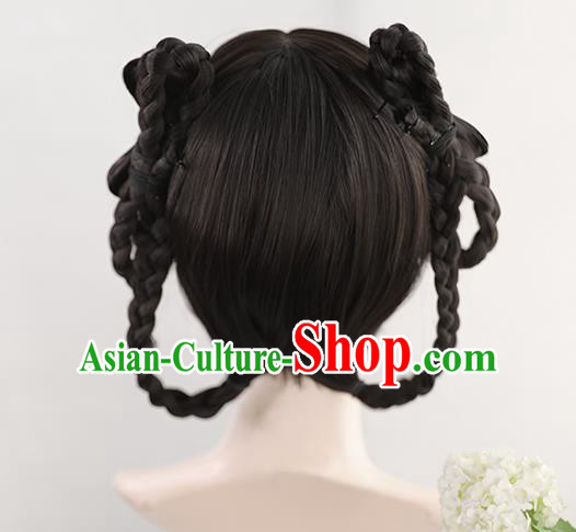 Chinese Song Dynasty Village Girl Bangs Wigs Best Quality Wigs China Cosplay Wig Chignon Ancient Civilian Lady Wig Sheath