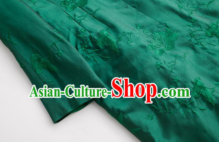 Chinese Winter Deep Green Cotton Padded Coat Traditional National Clothing Women Embroidered Coat Outer Garment
