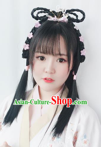 Chinese Song Dynasty Village Girl Hairpiece Quality Wig Sheath China Ancient Cosplay Swordswoman Huang Rong Wigs Hair Clasp