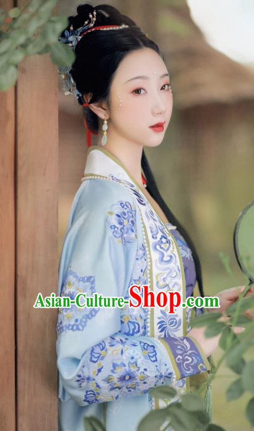 Ancient China Nobility Lady Embroidered Hanfu Dress Traditional Song Dynasty Court Princess Historical Costumes Complete Set