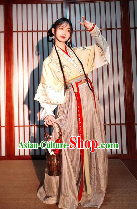 China Ancient Village Girl Embroidered Hanfu Dress Traditional Song Dynasty Country Lady Historical Costumes