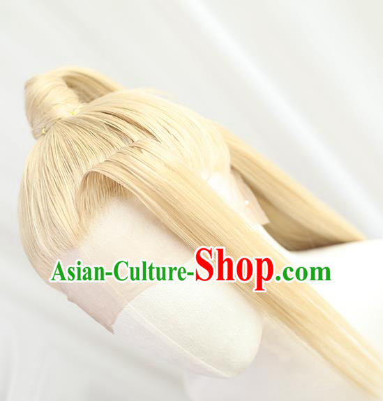 Best Chinese Drama Cosplay Swordsman Golden Wig Sheath China Quality Front Lace Wigs Ancient Young Knight Wig