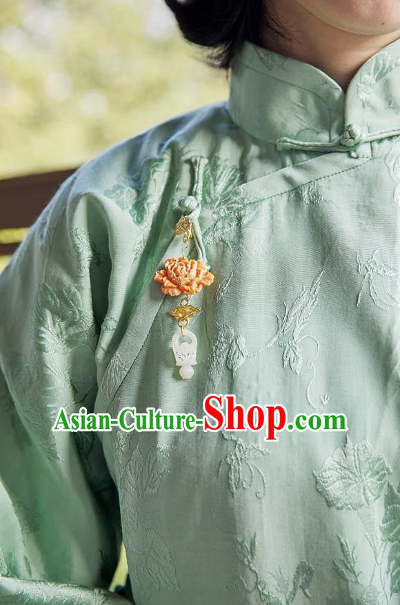 China Classical Light Green Cheongsam Traditional Women Silk Qipao Dress National Female Clothing