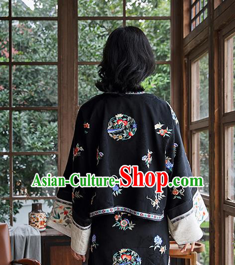 Chinese National Clothing Traditional Ancient Court Women Outer Garment Qing Dynasty Black Silk Blouse