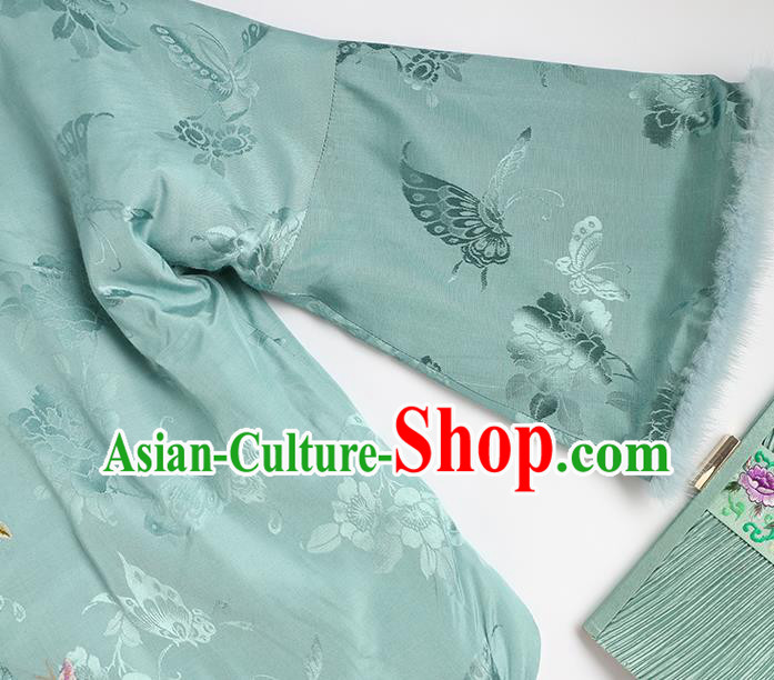 Chinese Embroidered Green Cotton Padded Jacket National Clothing Traditional Women Outer Garment