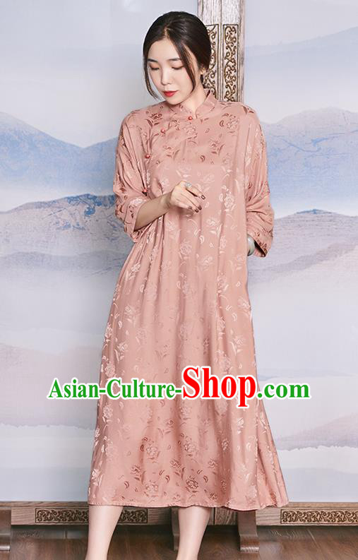 Traditional National Clothing Women Classical Cheongsam Republic of China Pink Qipao Dress