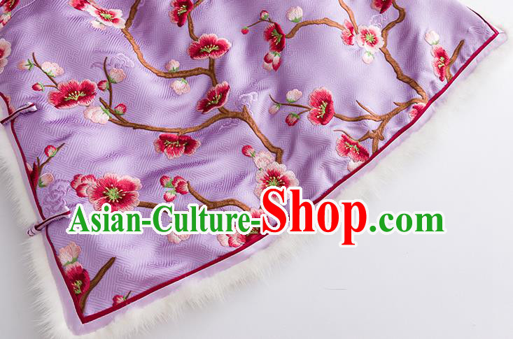 China National Clothing Traditional Women Upper Outer Garment Classical Embroidered Plum Lilac Silk Vest