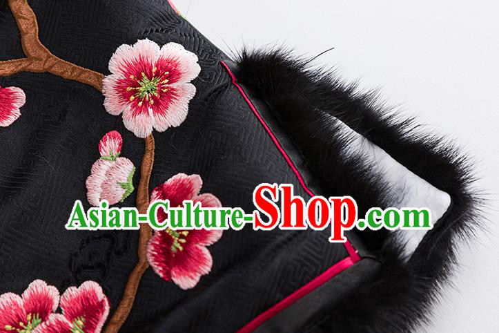 China Classical Embroidered Plum Black Silk Vest National Clothing Traditional Women Upper Outer Garment