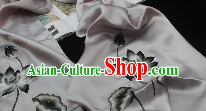China Handmade Suzhou Embroidery Grey Silk Scarf Embroidered Lotus Tippet Traditional Cheongsam Accessories