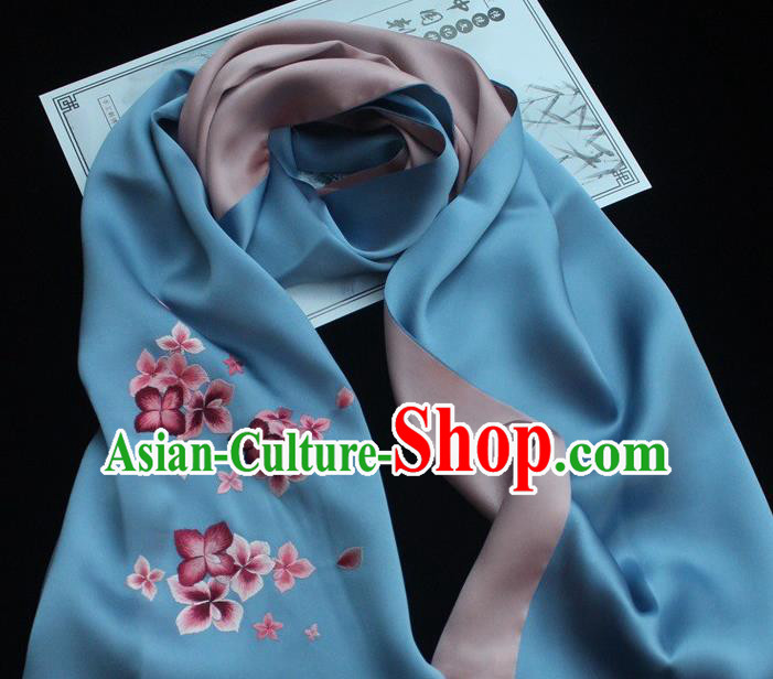 China Handmade Suzhou Embroidery Scarf Cheongsam Accessories Traditional Embroidered Blue Silk Tippet