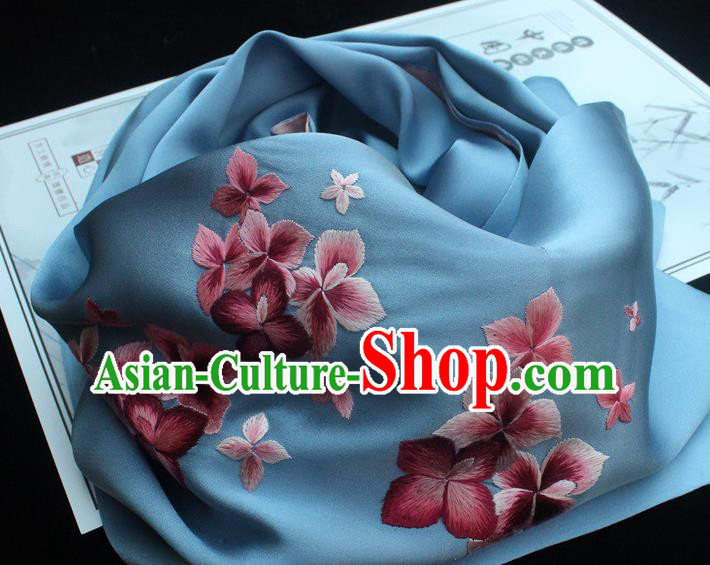 China Handmade Suzhou Embroidery Scarf Cheongsam Accessories Traditional Embroidered Blue Silk Tippet