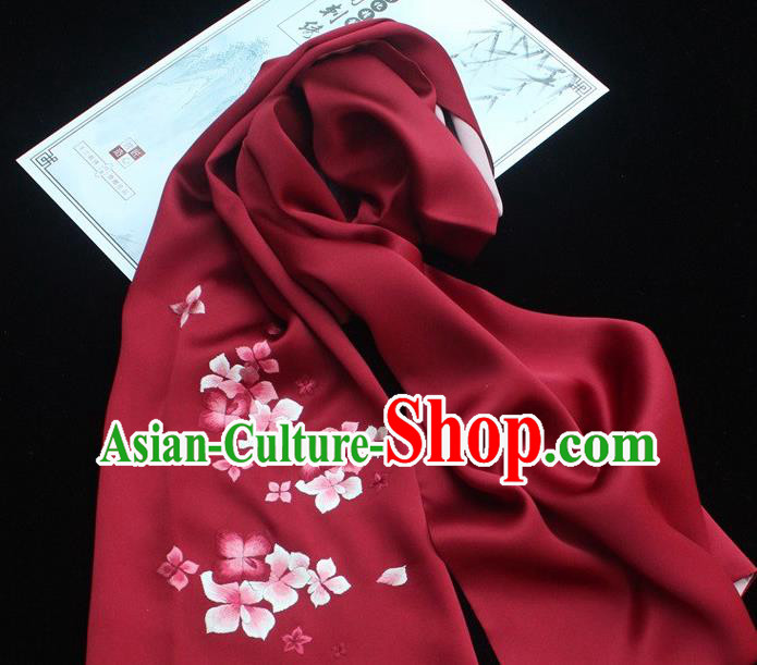 China Handmade Cheongsam Accessories Traditional Embroidered Silk Tippet Suzhou Embroidery Wine Red Scarf