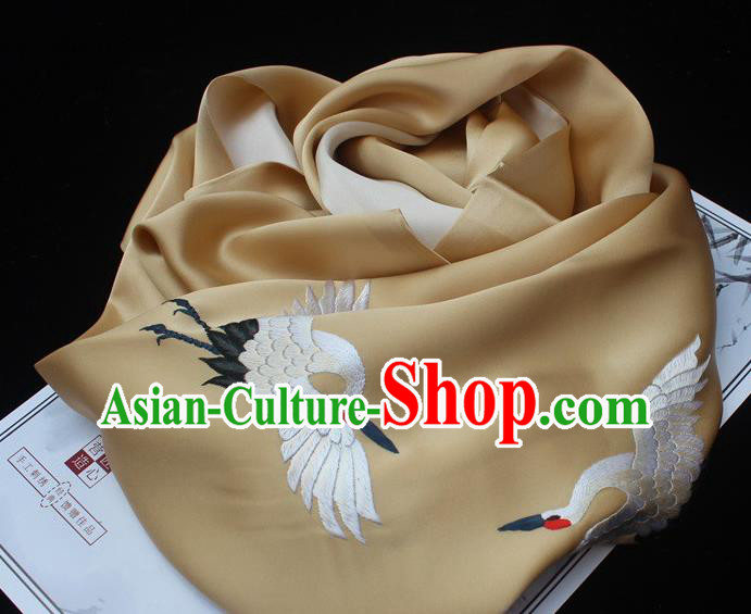 China Silk Tippet Cheongsam Embroidered Accessories Traditional Handmade Suzhou Embroidery Crane Yellow Scarf