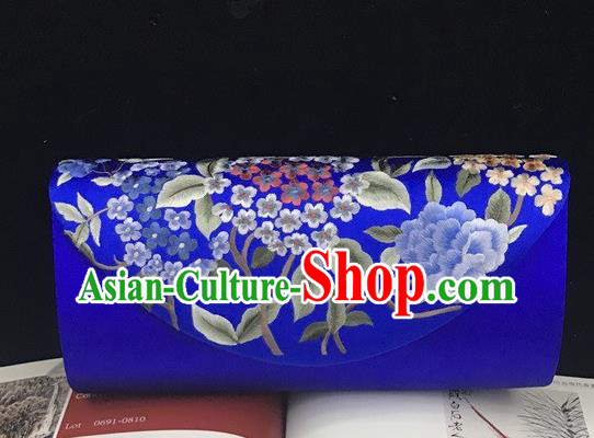 China Traditional Royalblue Silk Handbag Handmade Embroidery Hydrangea Clutch Bag Suzhou Cheongsam Accessories