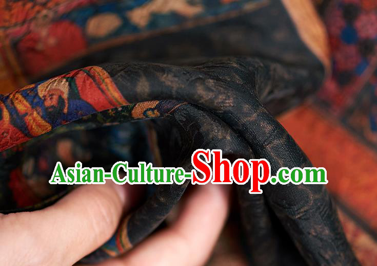 China National Clothing Traditional Classical Printing Qipao Dress Women Black Silk Cheongsam