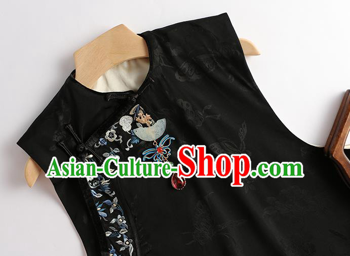 Chinese Qing Dynasty Black Vest Tang Suit Upper Outer Garment Traditional Waistcoat Costume