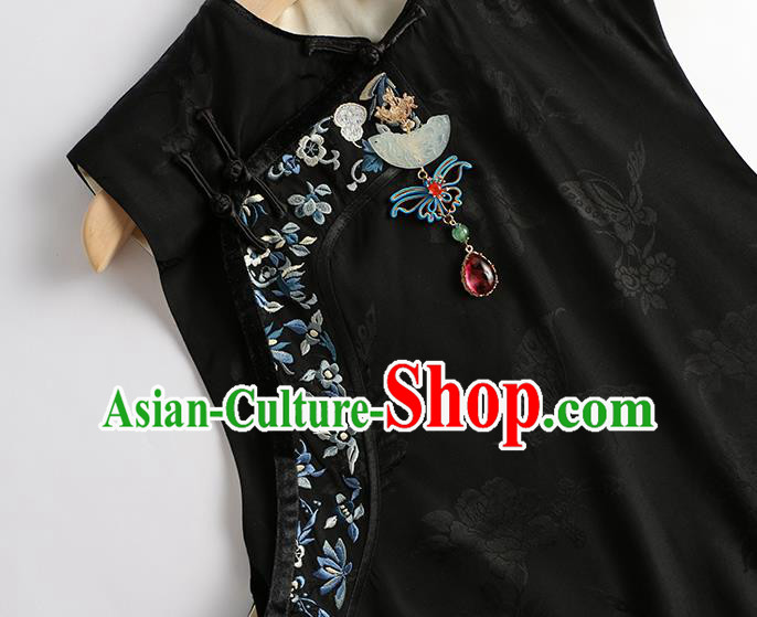 Chinese Qing Dynasty Black Vest Tang Suit Upper Outer Garment Traditional Waistcoat Costume