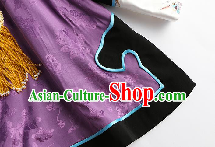 Chinese Traditional Embroidered Costume Tang Suit Blouse Upper Outer Garment Qing Dynasty Classical Purple Silk Shirt