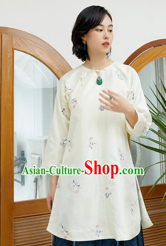 Chinese Traditional White Shirt Classical Embroidered Blouse Tang Suit Costume