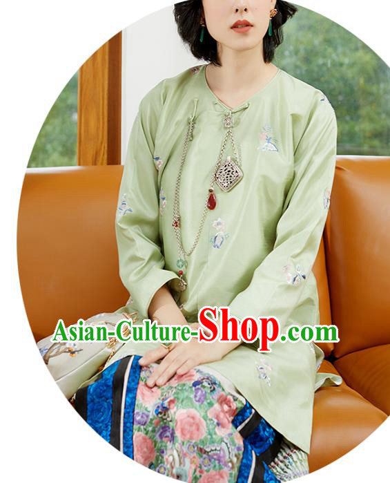 Chinese Classical Embroidered Blouse Tang Suit Costume Traditional Light Green Shirt