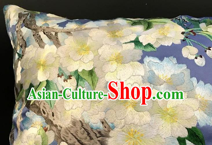 China Traditional Suzhou Embroidery Craft Embroidered Pear Flowers Lilac Silk Pillowslip