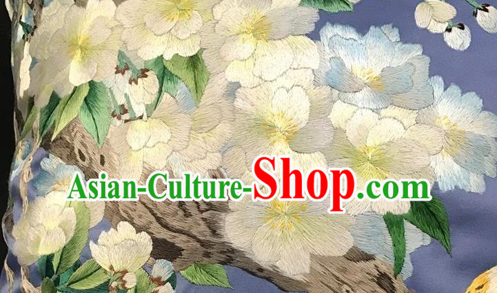 China Traditional Suzhou Embroidery Craft Embroidered Pear Flowers Lilac Silk Pillowslip