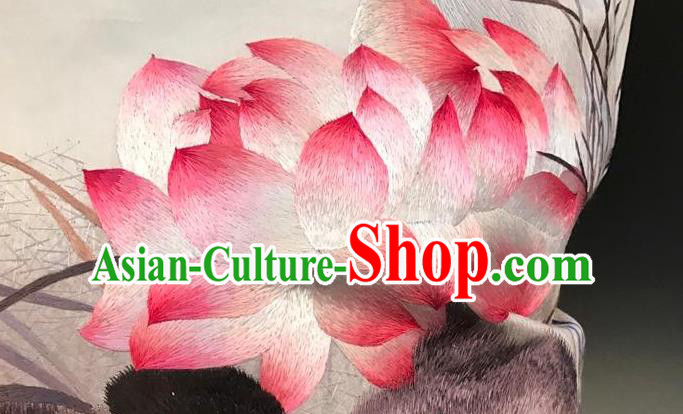 China Traditional Embroidered Lotus Beige Silk Pillowslip Suzhou Embroidery Cushion Cover