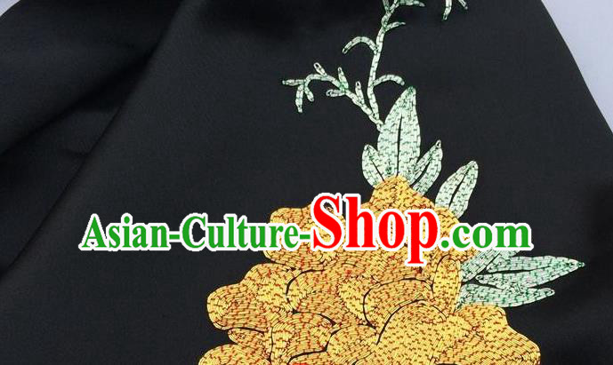 China Women Tippet Embroidery Phoenix Peony Black Silk Scarf Traditional Cheongsam Accessories