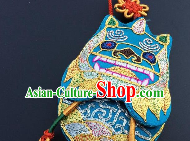 China Embroidery Blue Cat Tassel Pendant New Year Decoration Traditional Embroidered Car Accessories Lucky Charms