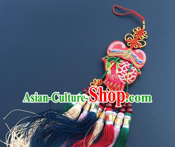 China New Year Decoration Traditional Embroidered Car Accessories Lucky Charms Embroidery Red Bat Tassel Pendant